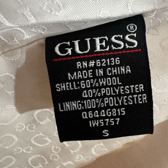 Guess Women’s Wool Blend Cream Pea Coat Double Breasted Size Small - Picture 11 of 16